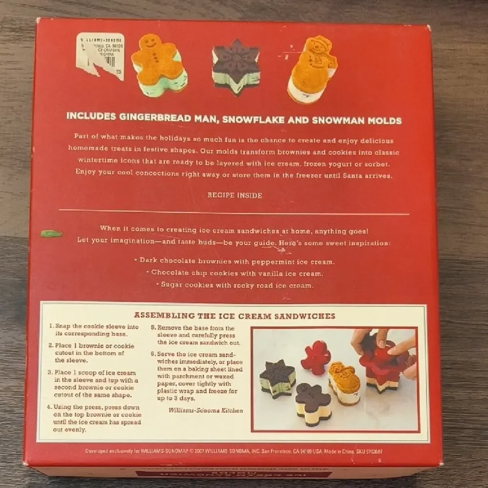 Williams Sonoma Winter Holiday Ice Cream Sandwich Molds Set Of 3, GU